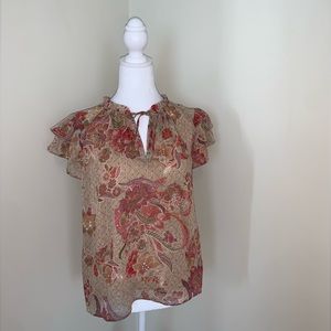 NWT JOIE BLOUSE TOP FLORAL RUFFLE NECKLINE CAP SLEEVE